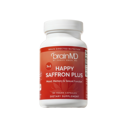 BrainMD Dr Amen Happy Saffron Plus - 90 Capsules, Pack of 2 - With Saffron Flower Extract, Curcumin & Zinc - Vegan, Gluten Free - 60 Total Servings
