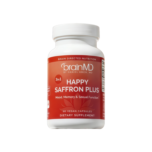 BrainMD Dr Amen Happy Saffron Plus - 90 Capsules, Pack of 2 - With Saffron Flower Extract, Curcumin & Zinc - Vegan, Gluten Free - 60 Total Servings