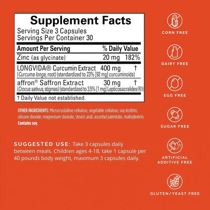BrainMD Dr Amen Happy Saffron Plus - 90 Capsules, Pack of 2 - With Saffron Flower Extract, Curcumin & Zinc - Vegan, Gluten Free - 60 Total Servings